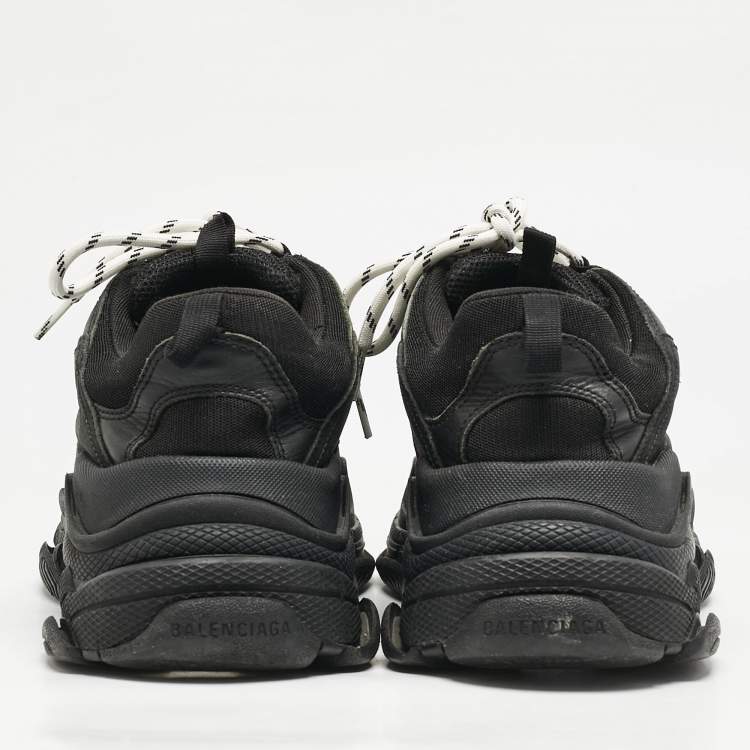 Pre Owned Balenciaga Black Faux Leather and Mesh Triple S Low Top Sneakers Size 43