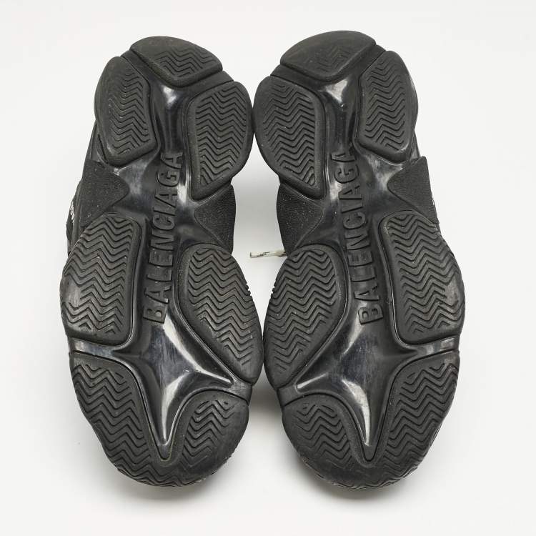 Pre Owned Balenciaga Black Faux Leather and Mesh Triple S Low Top Sneakers Size 43