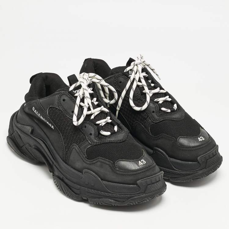Pre Owned Balenciaga Black Faux Leather and Mesh Triple S Low Top Sneakers Size 43