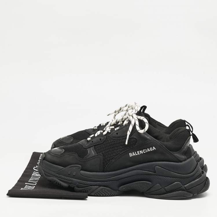 Pre Owned Balenciaga Black Faux Leather and Mesh Triple S Low Top Sneakers Size 43