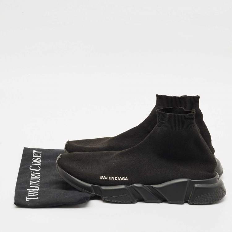 Pre Owned Balenciaga Black Knit Fabric Speed Trainer Sneakers Size 45