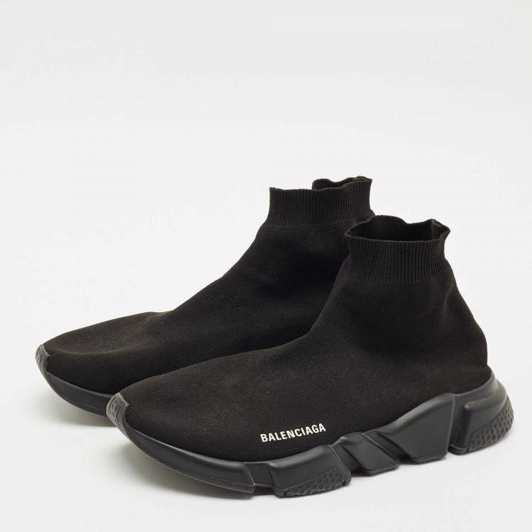 Pre Owned Balenciaga Black Knit Fabric Speed Trainer Sneakers Size 45