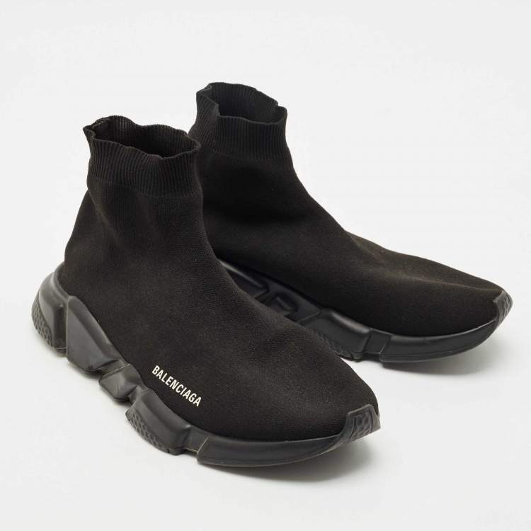 Pre Owned Balenciaga Black Knit Fabric Speed Trainer Sneakers Size 45