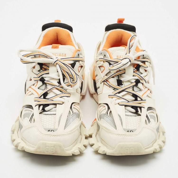مملوكة مسبقًا Balenciaga White/Orange Mesh and Faux Leather Track Low Top Sneakers Size 40