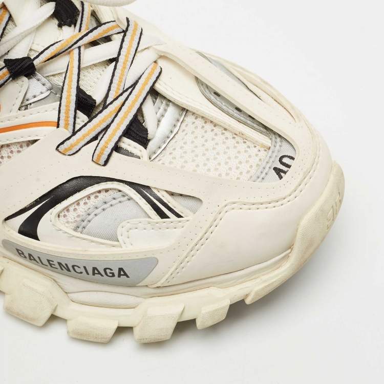 مملوكة مسبقًا Balenciaga White/Orange Mesh and Faux Leather Track Low Top Sneakers Size 40