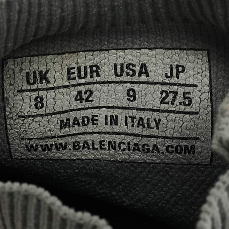 Pre Owned Balenciaga Light Grey Knit Fabric Allover Logo Speed Trainer Slip On Sneakers Size 42