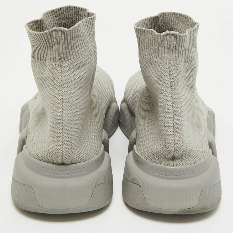 Pre Owned Balenciaga Grey Knit Fabric Speed Trainer Slip On Sneakers Size 41