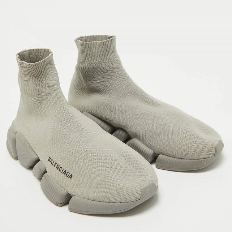 Pre Owned Balenciaga Grey Knit Fabric Speed Trainer Slip On Sneakers Size 41