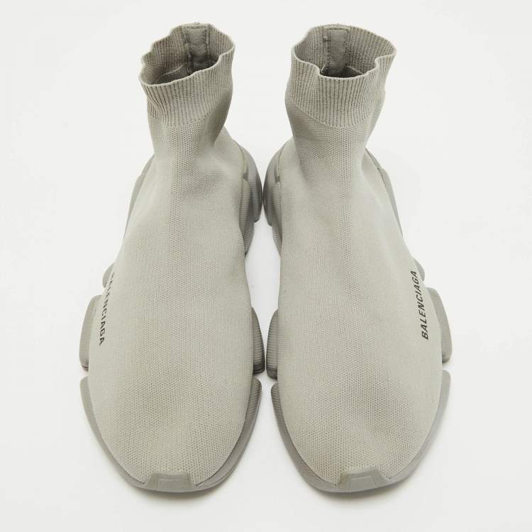 Pre Owned Balenciaga Grey Knit Fabric Speed Trainer Slip On Sneakers Size 41