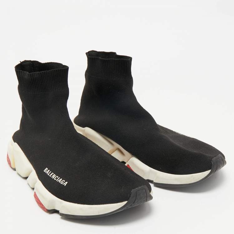 Pre Owned Balenciaga Black Knit Fabric Speed Trainer High Top Sneakers Size 43