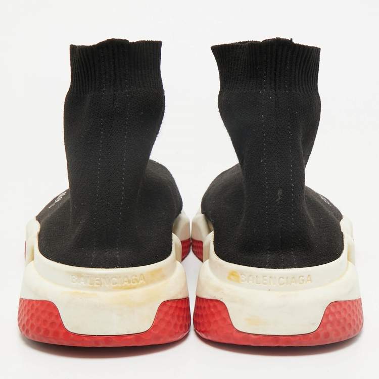 Pre Owned Balenciaga Black Knit Fabric Speed Trainer High Top Sneakers Size 43