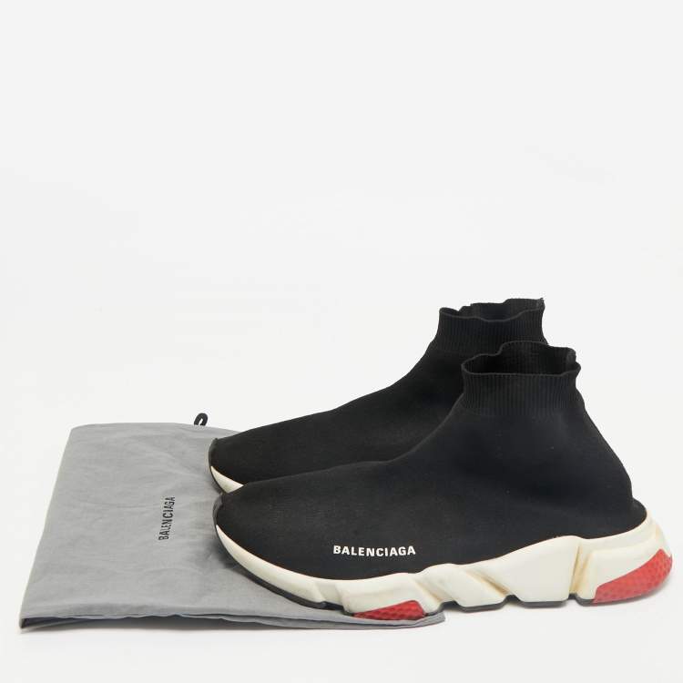Pre Owned Balenciaga Black Knit Fabric Speed Trainer High Top Sneakers Size 43