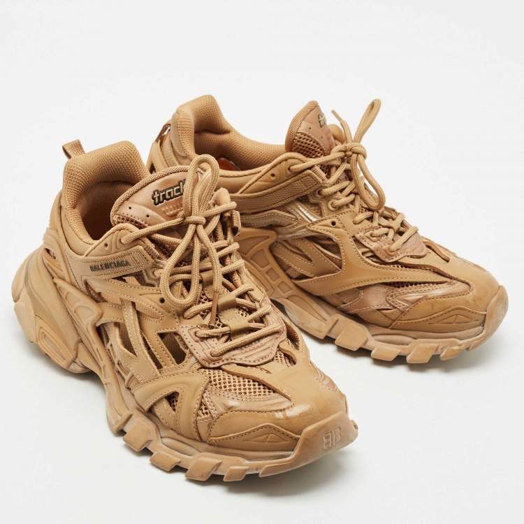 Pre Owned Balenciaga Brown Faux Leather and Mesh Track 2 Sneakers Size 40