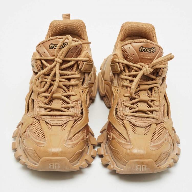 Pre Owned Balenciaga Brown Faux Leather and Mesh Track 2 Sneakers Size 40