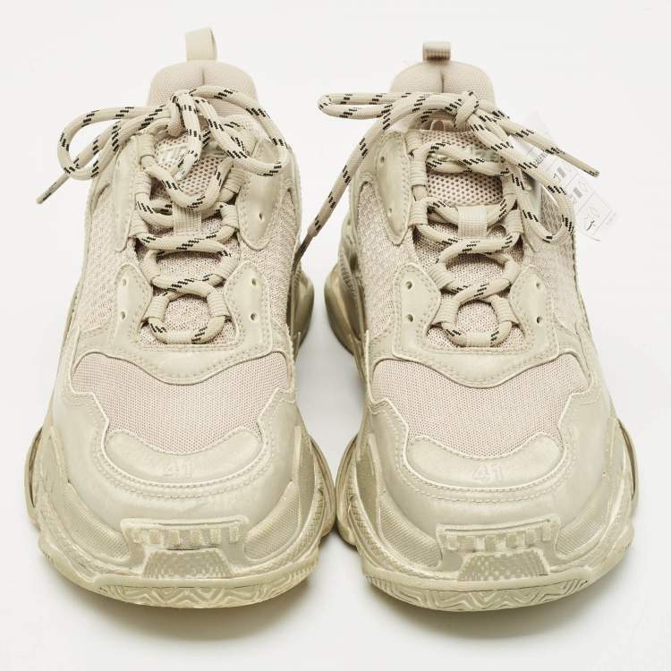 Pre Owned Balenciaga Grey Faux Leather and Mesh Triple S Low Top Sneakers Size 41