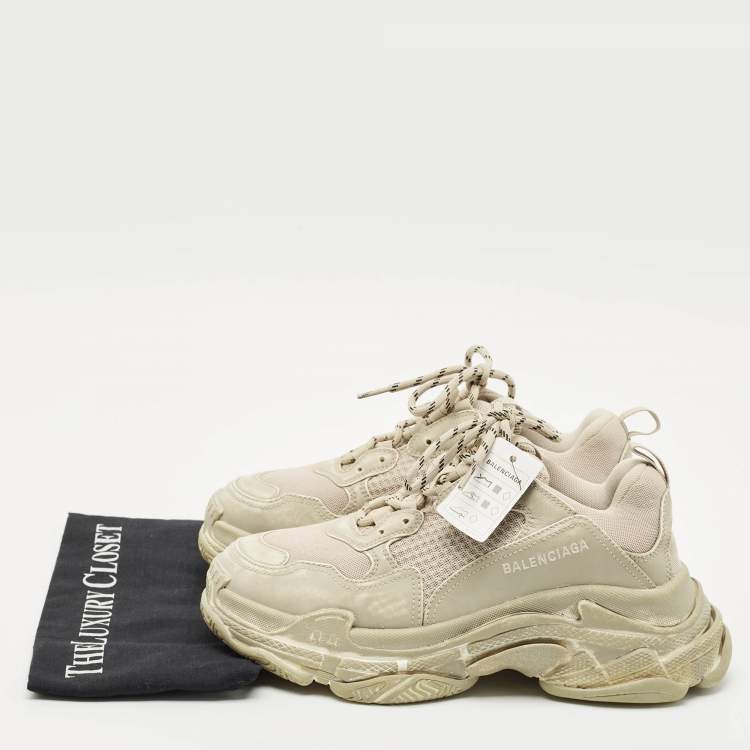 Pre Owned Balenciaga Grey Faux Leather and Mesh Triple S Low Top Sneakers Size 41