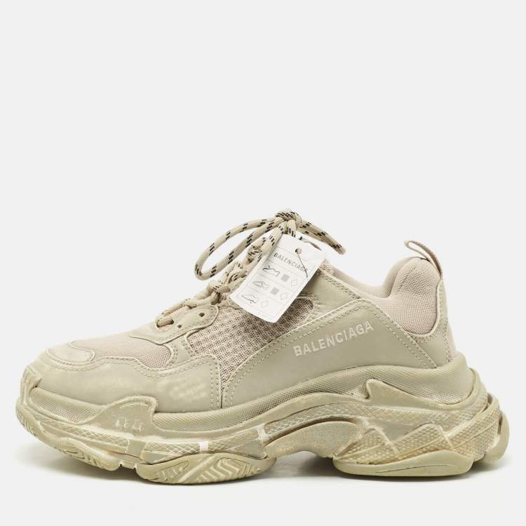 Pre Owned Balenciaga Grey Faux Leather and Mesh Triple S Low Top Sneakers Size 41