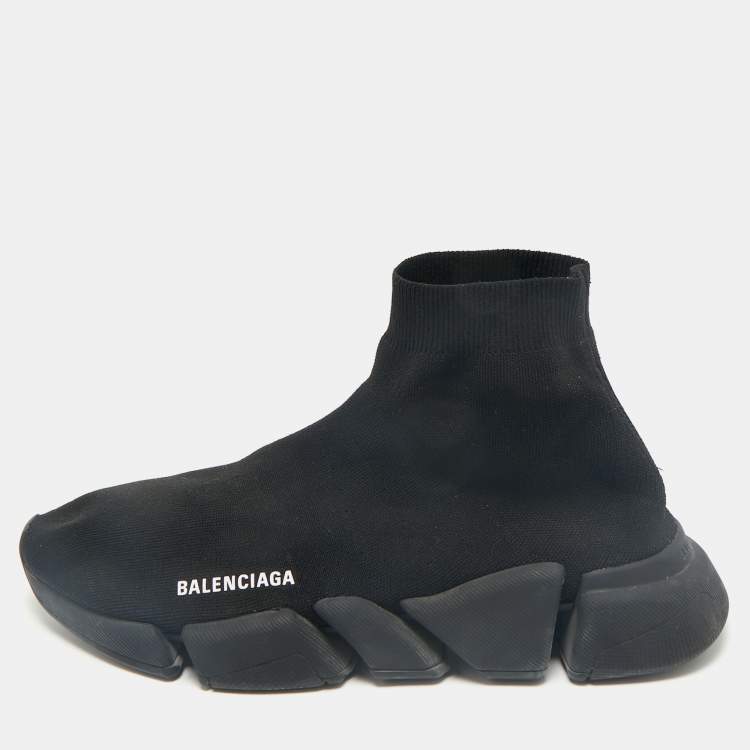 Pre Owned Balenciaga Black Knit Fabric Speed Trainer Sneakers Size 43