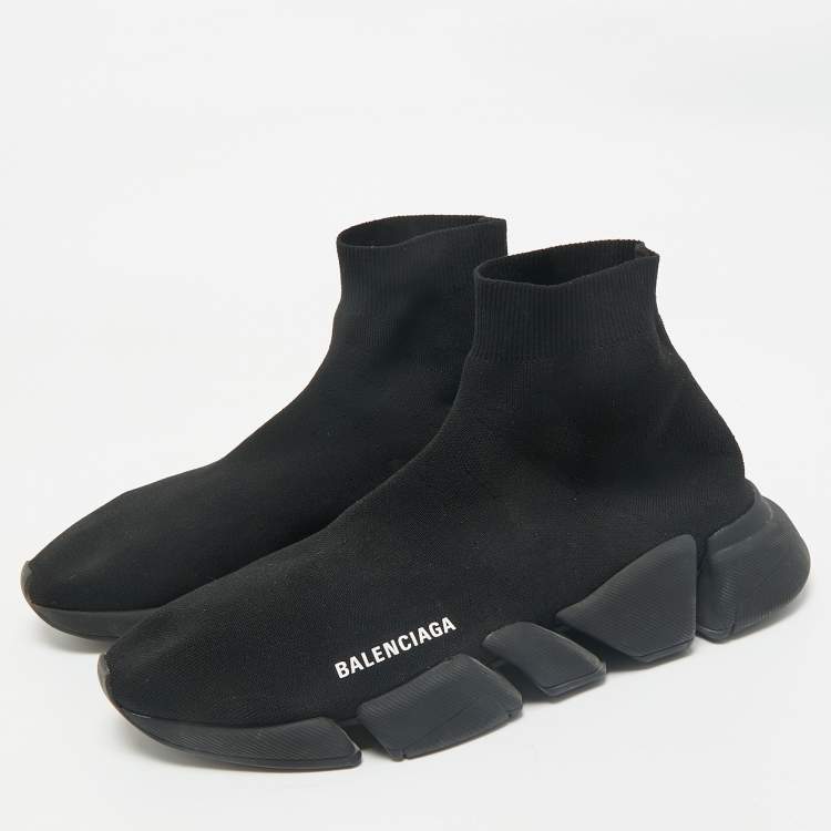 Pre Owned Balenciaga Black Knit Fabric Speed Trainer Sneakers Size 43