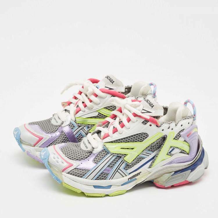 Pre Owned Balenciaga Multicolor Mesh and Faux Leather Runner Sneakers Size 41