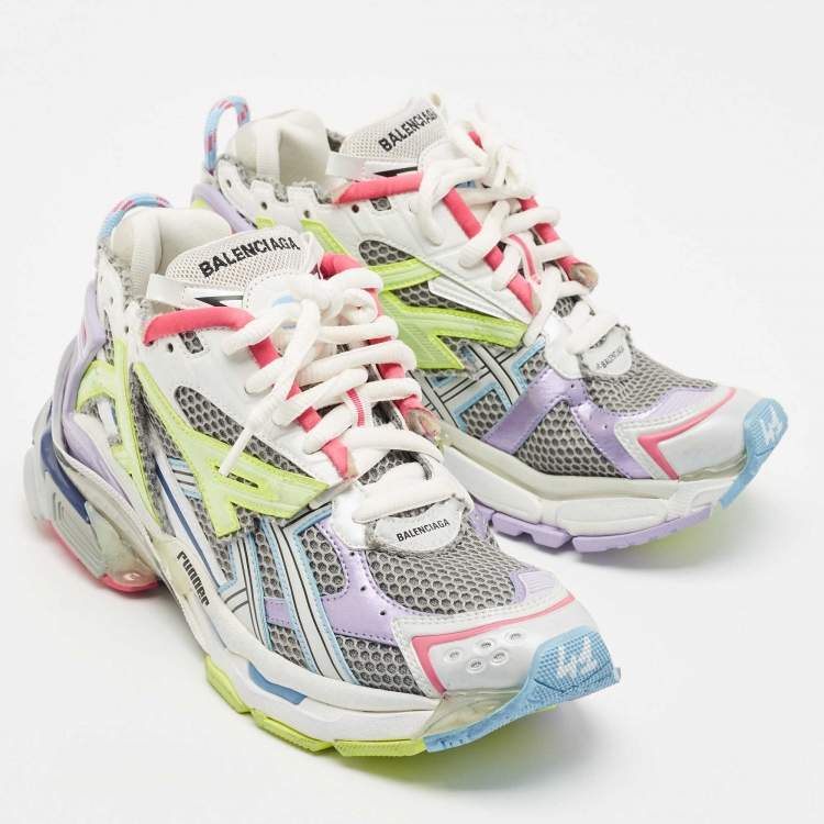 Pre Owned Balenciaga Multicolor Mesh and Faux Leather Runner Sneakers Size 41
