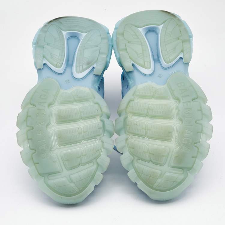 Pre Owned Balenciaga Light Blue Mesh and Faux Leather Track Sneakers Size 42