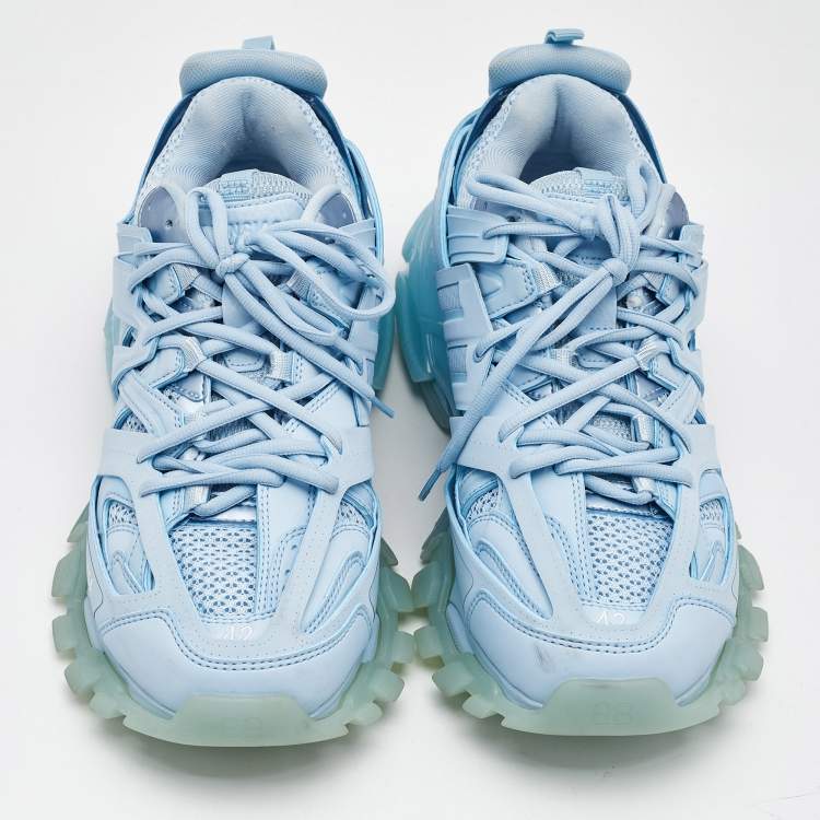 Pre Owned Balenciaga Light Blue Mesh and Faux Leather Track Sneakers Size 42