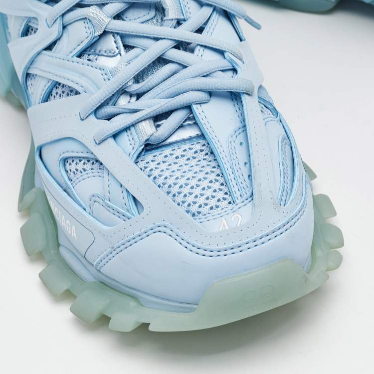 Pre Owned Balenciaga Light Blue Mesh and Faux Leather Track Sneakers Size 42