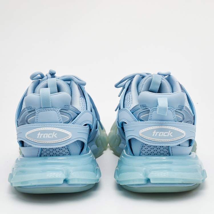 Pre Owned Balenciaga Light Blue Mesh and Faux Leather Track Sneakers Size 42