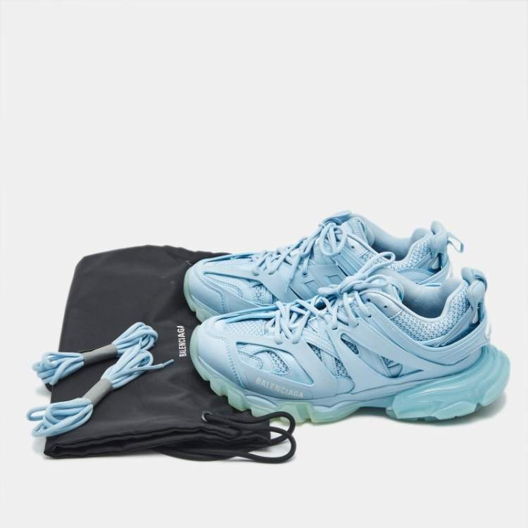 Pre Owned Balenciaga Light Blue Mesh and Faux Leather Track Sneakers Size 42