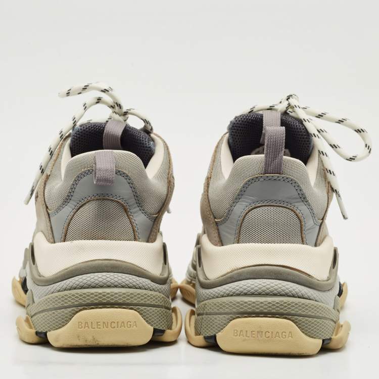 Pre Owned Balenciaga Grey/Blue Mesh and Nubuck Leather Triple S Sneakers Size 41