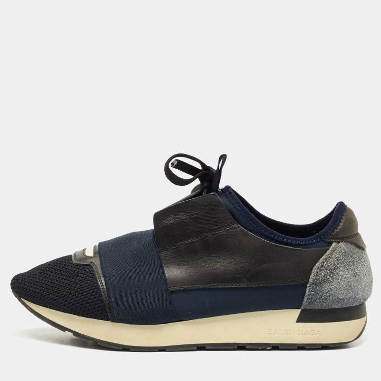Pre Owned Balenciaga Tricolor Leather, Suede and Mesh Race Runner Sneakers Size 40