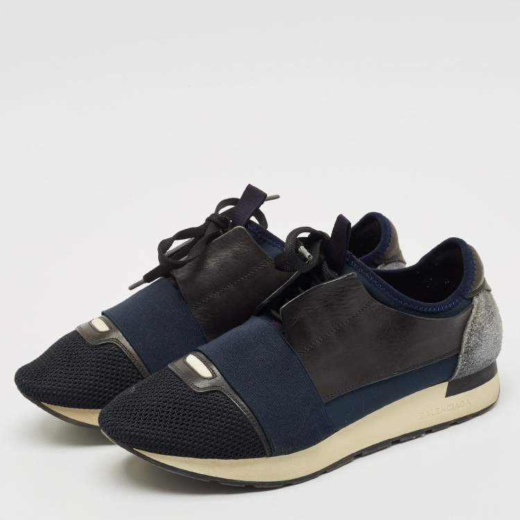 Pre Owned Balenciaga Tricolor Leather, Suede and Mesh Race Runner Sneakers Size 40