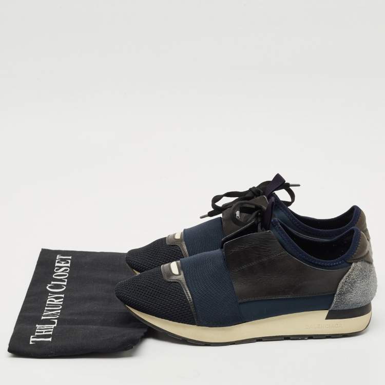 Pre Owned Balenciaga Tricolor Leather, Suede and Mesh Race Runner Sneakers Size 40