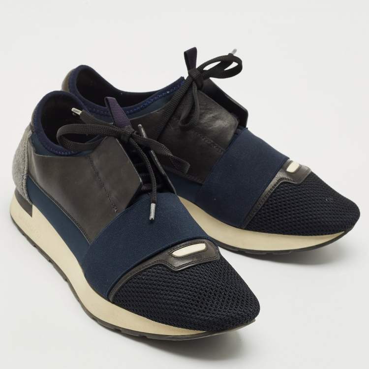 Pre Owned Balenciaga Tricolor Leather, Suede and Mesh Race Runner Sneakers Size 40