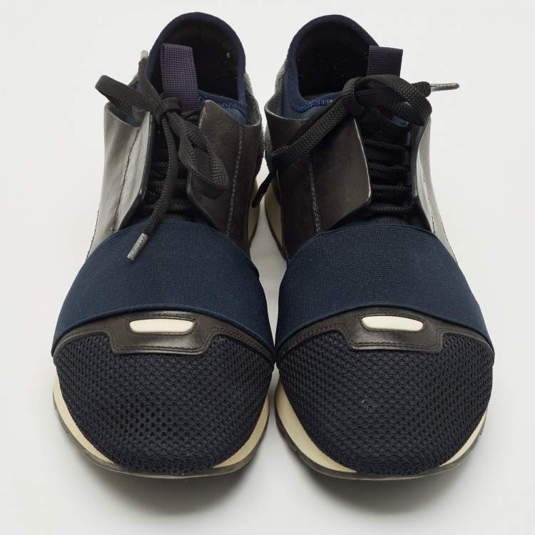 Pre Owned Balenciaga Tricolor Leather, Suede and Mesh Race Runner Sneakers Size 40