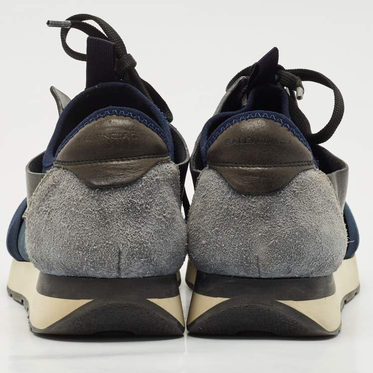 Pre Owned Balenciaga Tricolor Leather, Suede and Mesh Race Runner Sneakers Size 40
