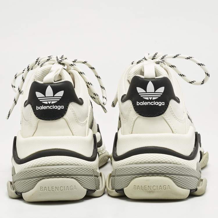 Pre Owned Balenciaga x Adidas White/Black Faux Leather and Mesh Triple S Sneakers Size 41