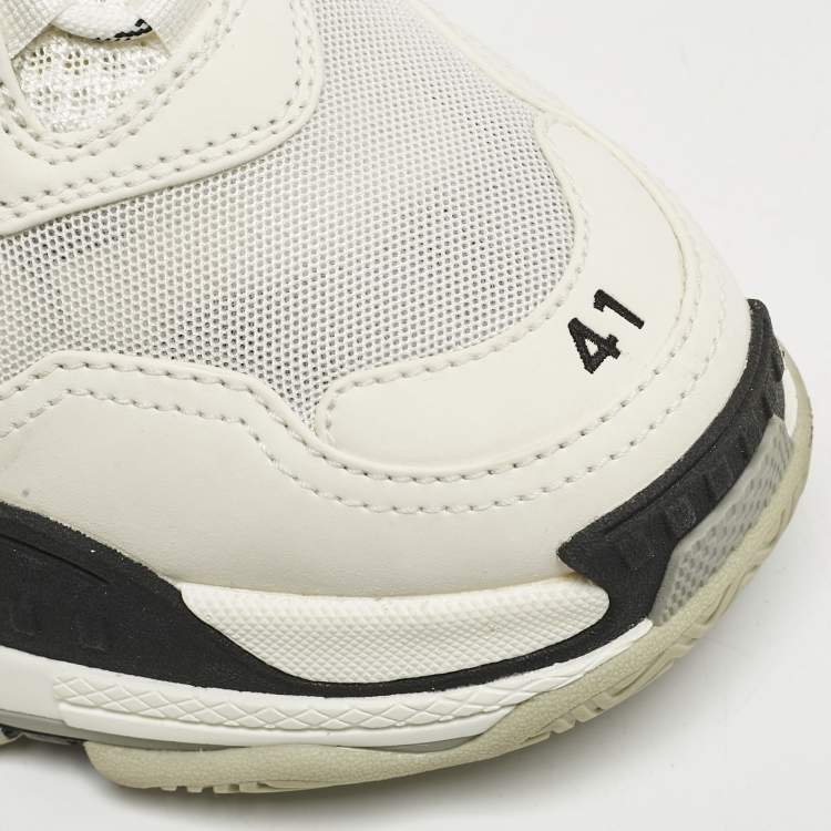Pre Owned Balenciaga x Adidas White/Black Faux Leather and Mesh Triple S Sneakers Size 41