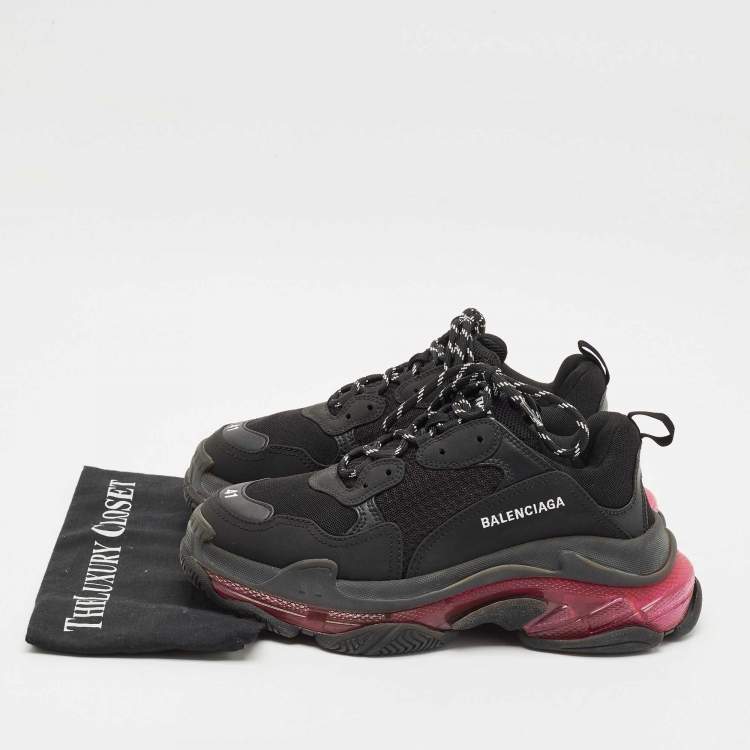 Pre Owned Balenciaga Black Faux Leather and Mesh Triple S Clear Sole Sneakers Size 41