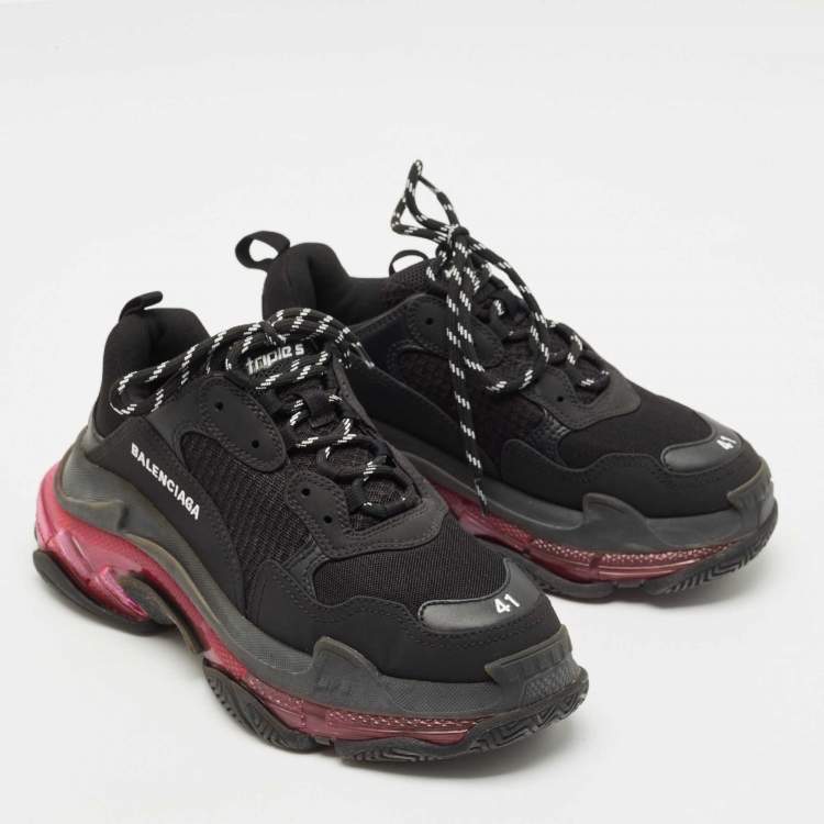 Pre Owned Balenciaga Black Faux Leather and Mesh Triple S Clear Sole Sneakers Size 41