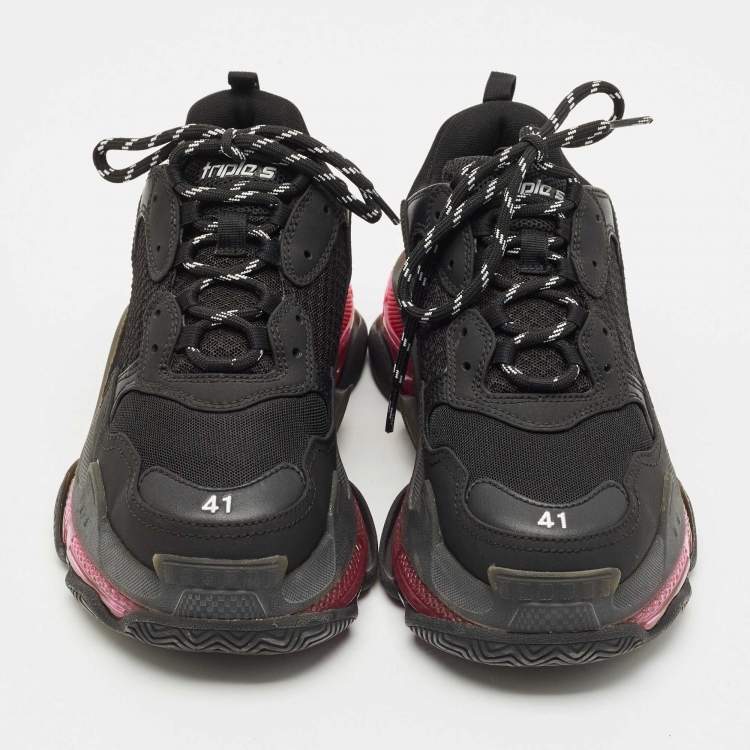 Pre Owned Balenciaga Black Faux Leather and Mesh Triple S Clear Sole Sneakers Size 41