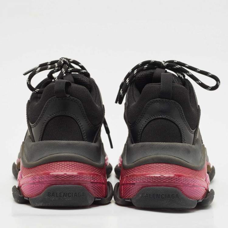 Pre Owned Balenciaga Black Faux Leather and Mesh Triple S Clear Sole Sneakers Size 41
