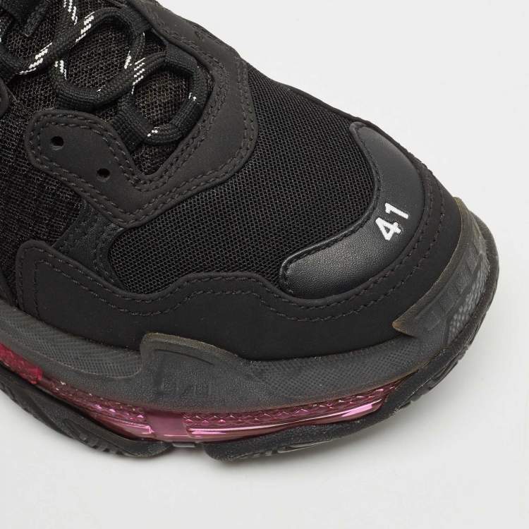 Pre Owned Balenciaga Black Faux Leather and Mesh Triple S Clear Sole Sneakers Size 41