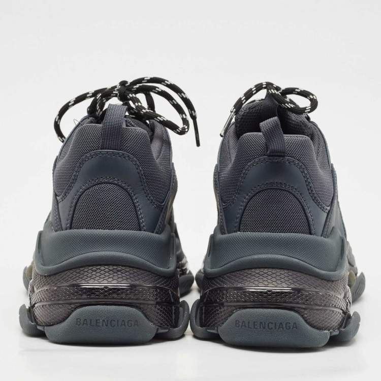 Pre Owned Balenciaga Navy Blue Faux Leather and Mesh Triple S Clear Sole Sneakers Size 41