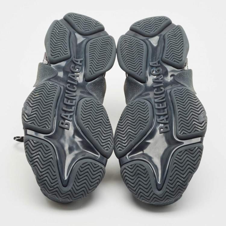 Pre Owned Balenciaga Navy Blue Faux Leather and Mesh Triple S Clear Sole Sneakers Size 41