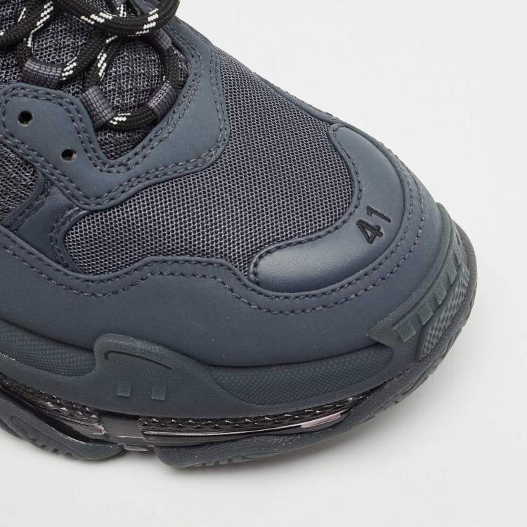 Pre Owned Balenciaga Navy Blue Faux Leather and Mesh Triple S Clear Sole Sneakers Size 41