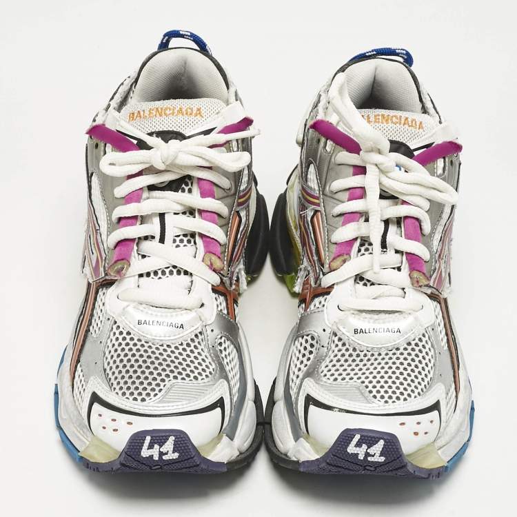 Pre Owned Balenciaga Multicolor Mesh And Synthetic Leather Runner Low Top Sneakers Size 41