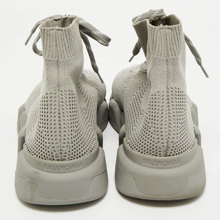 Pre Owned Balenciaga Grey Knit Fabric Speed 2.0 Lace Up Sneakers Size 41