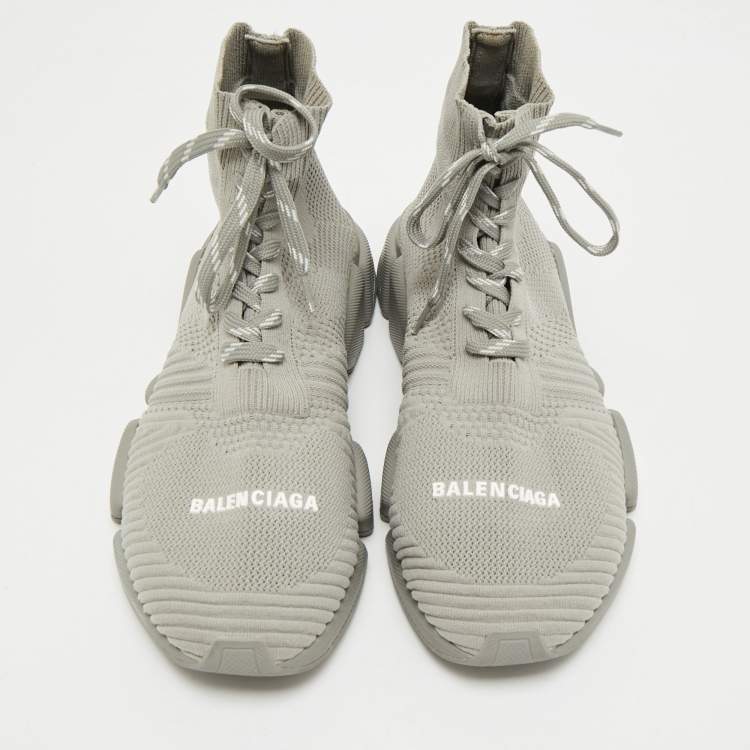 Pre Owned Balenciaga Grey Knit Fabric Speed 2.0 Lace Up Sneakers Size 41